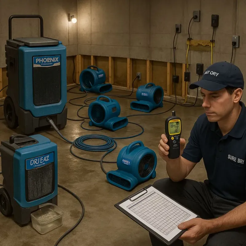 Structural Drying and Dehumidification process in Camanche, IA